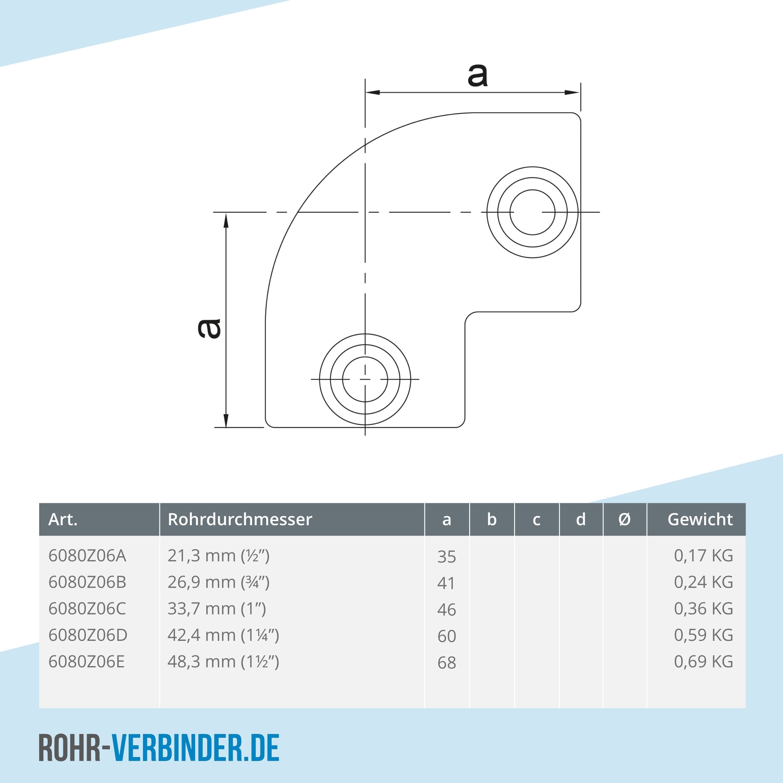 Bogen 90º schwarz 48,3 mm | technische Zeichnung | Rohrverbinder | Schnelle Lieferung | Rohr-verbinder.de