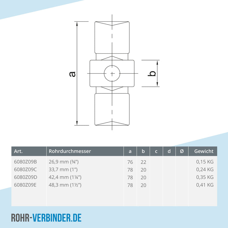 Verbindungsstück innen schwarz 26,9 mm | technische Zeichnung | Rohrverbinder | Schnelle Lieferung | Rohr-verbinder.de