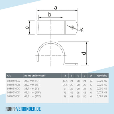 Rohrschelle schwarz 26,9 mm | technische Zeichnung | Rohrverbinder | Schnelle Lieferung | Rohr-verbinder.de