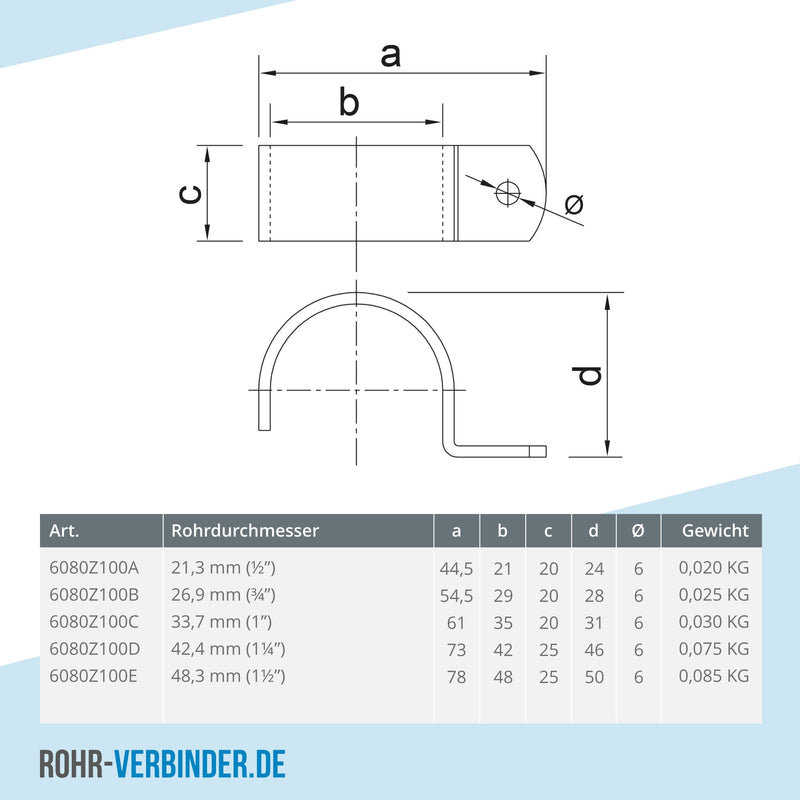 Rohrschelle schwarz 33,7 mm | technische Zeichnung | Rohrverbinder | Schnelle Lieferung | Rohr-verbinder.de