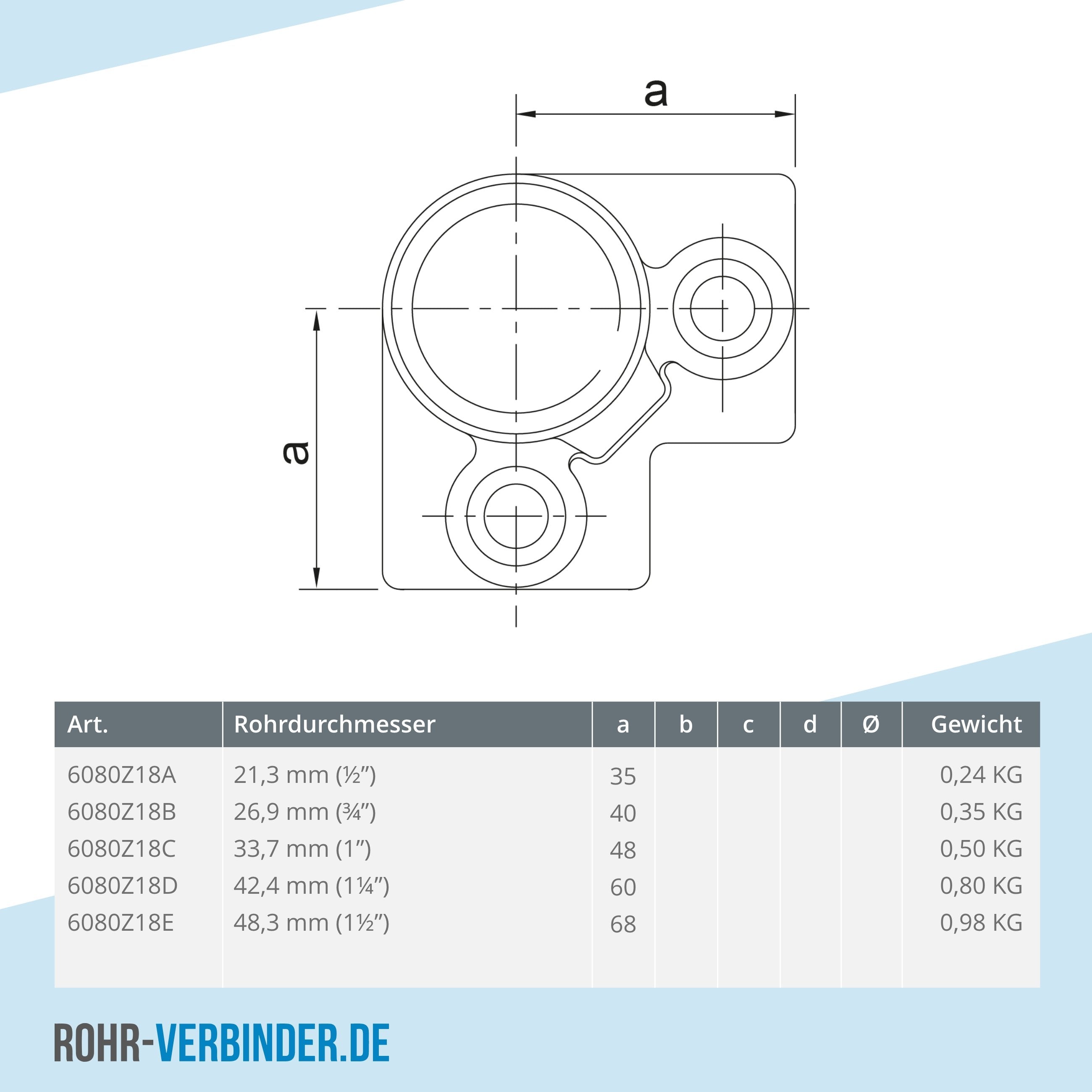 Dreiweg-Eckstück 90º schwarz 42,4 mm | technische Zeichnung | Rohrverbinder | Schnelle Lieferung | Rohr-verbinder.de