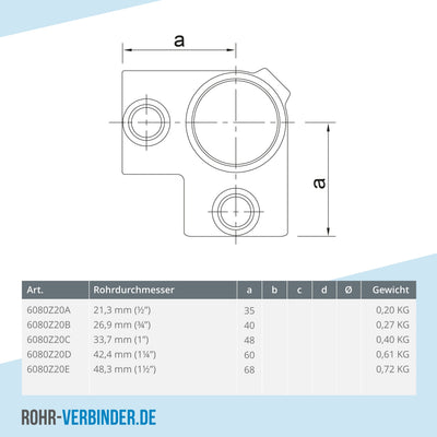 Eckstück 90º schwarz 21,3 mm | technische Zeichnung | Rohrverbinder | Schnelle Lieferung | Rohr-verbinder.de