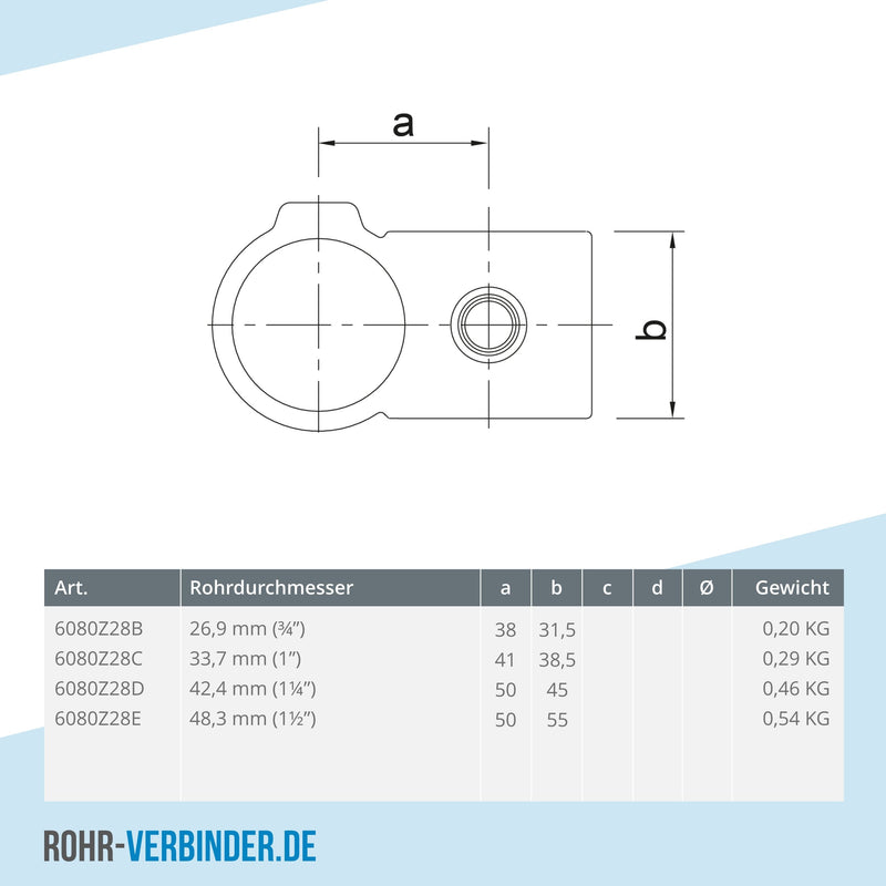 Kreuzstück 90º schwarz 42,4 mm | technische Zeichnung | Rohrverbinder | Schnelle Lieferung | Rohr-verbinder.de