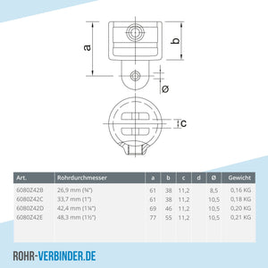 Gelenkhalter schwarz 48,3 mm | technische Zeichnung | Rohrverbinder | Schnelle Lieferung | Rohr-verbinder.de