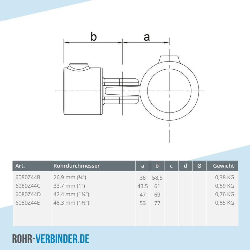 Gelenkstück einfach schwarz 42,4 mm | technische Zeichnung | Rohrverbinder | Schnelle Lieferung | Rohr-verbinder.de