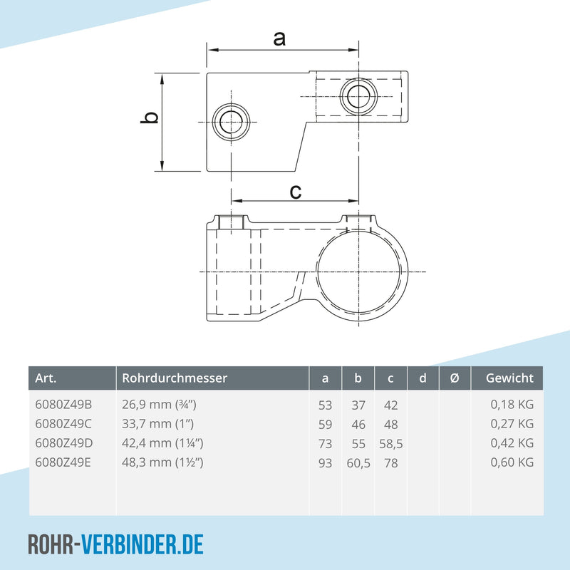 Winkelgelenk verstellbar schwarz 42,4 mm - 1 Stück | technische Zeichnung | Rohrverbinder | Schnelle Lieferung | Rohr-verbinder.de