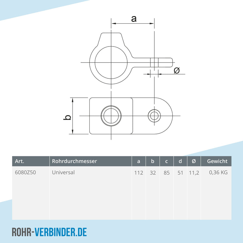 Gelenkfußhalter schwarz | technische Zeichnung | Rohrverbinder | Schnelle Lieferung | Rohr-verbinder.de