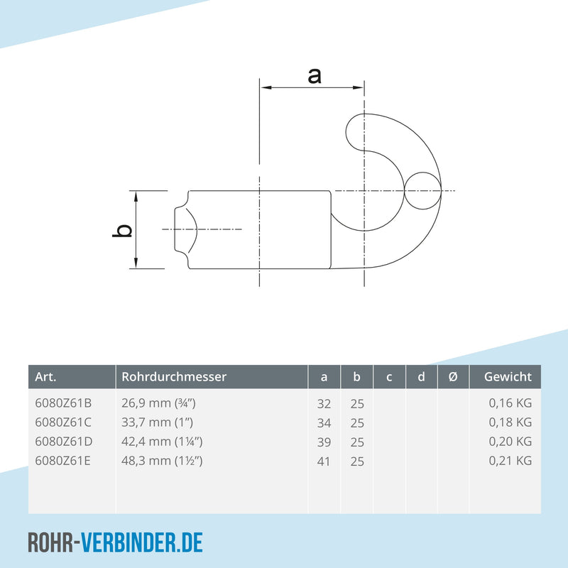 Stellring mit Haken schwarz 26,9 mm | technische Zeichnung | Rohrverbinder | Schnelle Lieferung | Rohr-verbinder.de