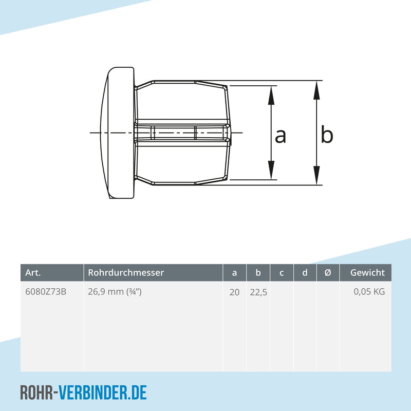 Stopfen Metall schwarz 26,9 mm | technische Zeichnung | Rohrverbinder | Schnelle Lieferung | Rohr-verbinder.de
