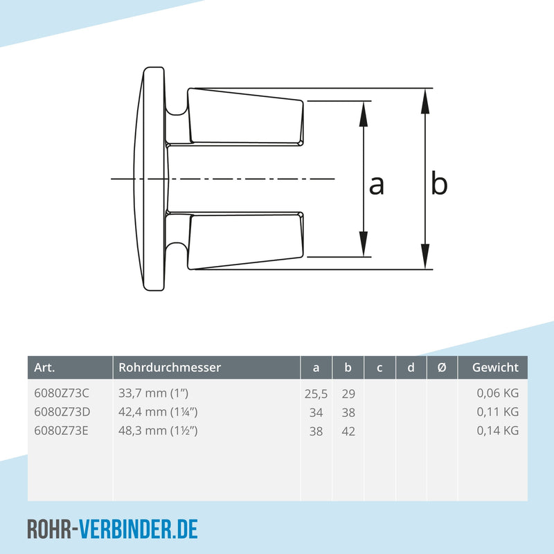 Stopfen Metall schwarz 33,7 mm | technische Zeichnung | Rohrverbinder | Schnelle Lieferung | Rohr-verbinder.de