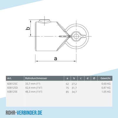Eckstück verstellbar 42,4 mm | technische Zeichnung | Rohrverbinder | Schnelle Lieferung | Rohr-verbinder.de