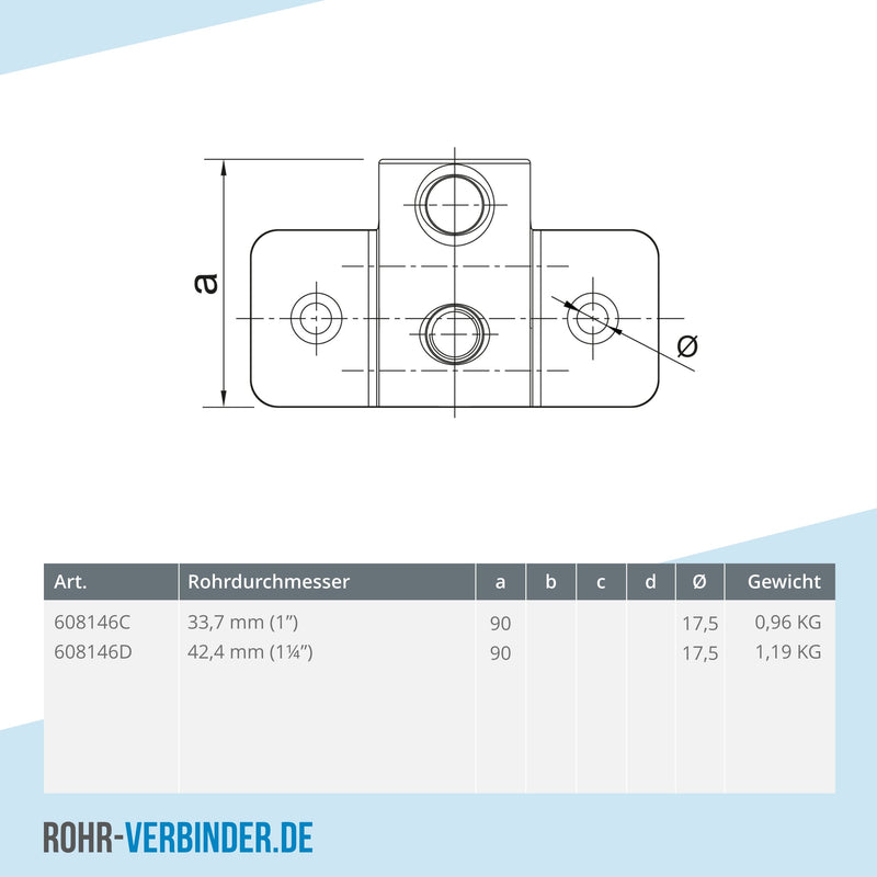 Wandhalter Schwerlast horizontal 33,7 mm | technische Zeichnung | Rohrverbinder | Schnelle Lieferung | Rohr-verbinder.de
