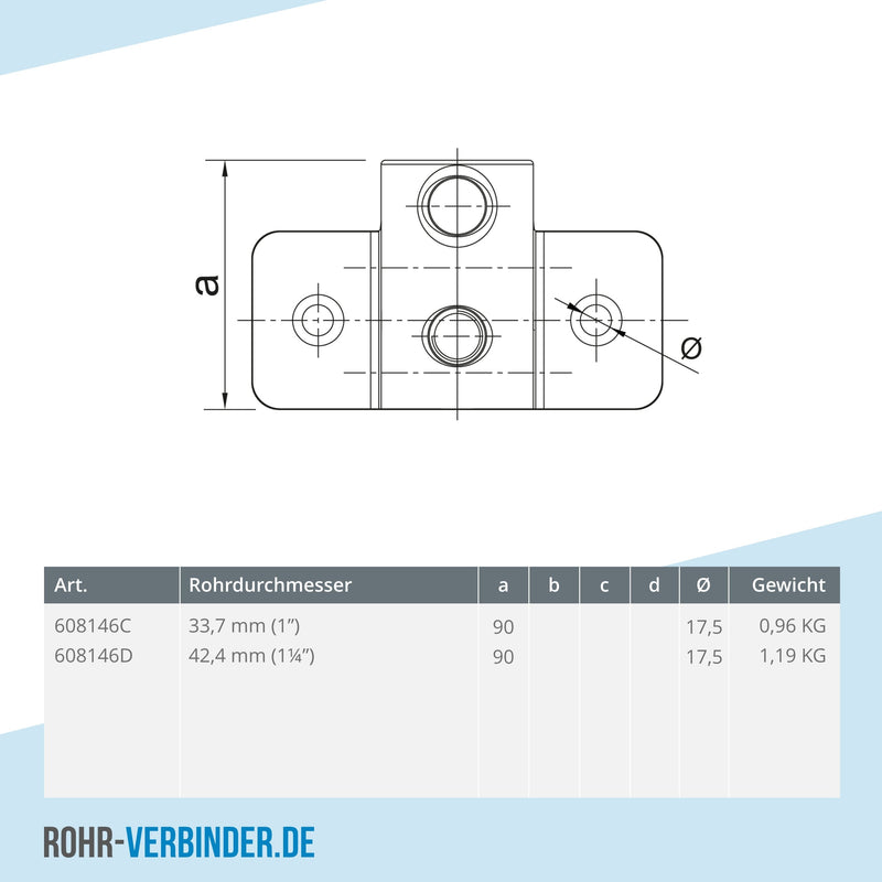 Wandhalter Schwerlast horizontal 42,4 mm | technische Zeichnung | Rohrverbinder | Schnelle Lieferung | Rohr-verbinder.de