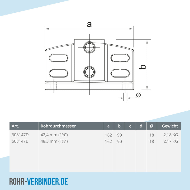 Trittrand-Fußplatte 48,3 mm | technische Zeichnung | Rohrverbinder | Schnelle Lieferung | Rohr-verbinder.de