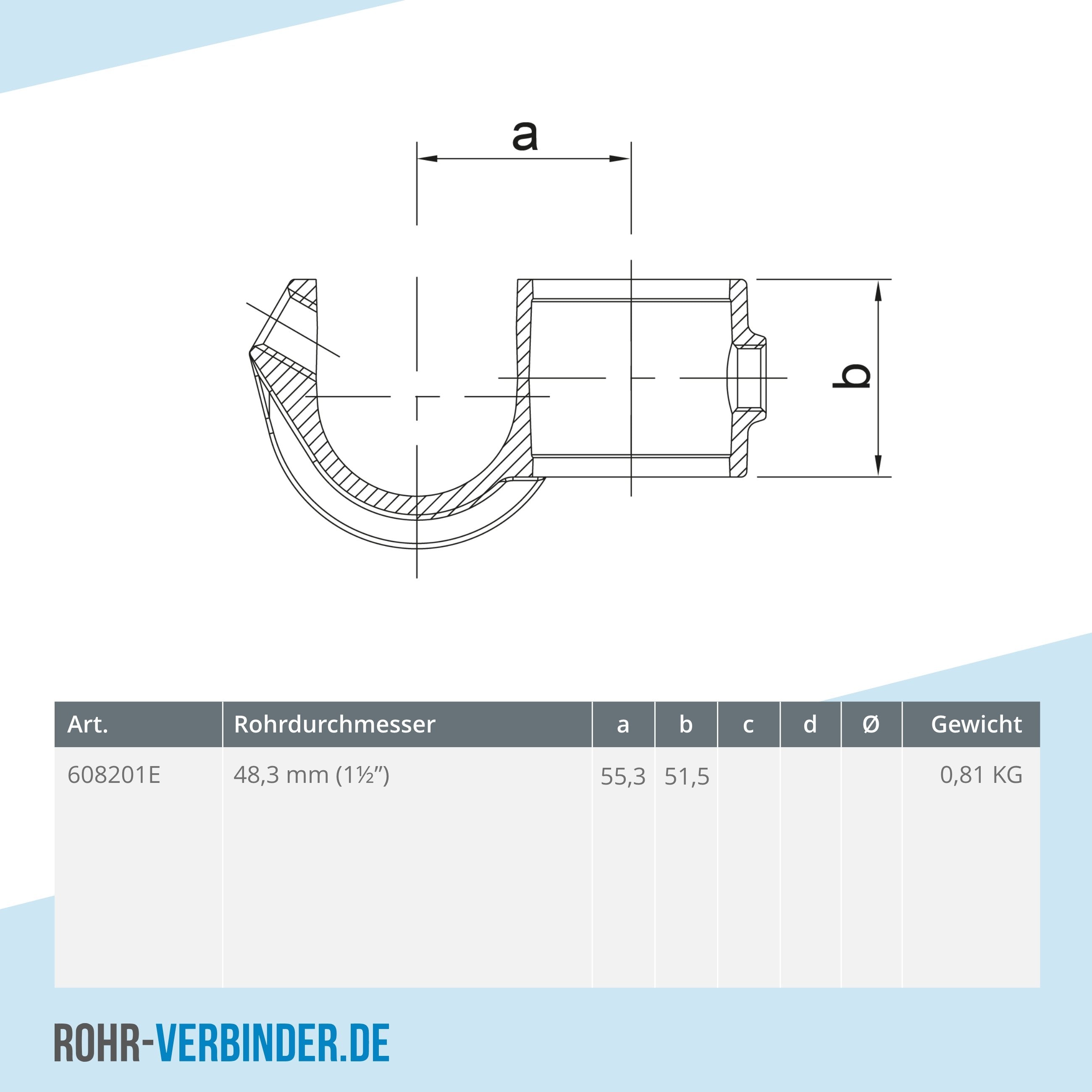 Kreuzstück offen mit Einsatz 48,3 mm | technische Zeichnung | Rohrverbinder | Schnelle Lieferung | Rohr-verbinder.de