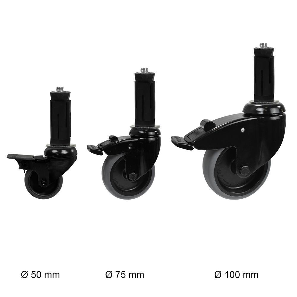 tente lenkrolle Schwarze Lenkrolle mit Bremse 100 mm für Rohr (inkl. Expander)