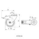 Technische Zeichnung 100 mm Lenkrolle mit Bremse von Tente | Rohr-verbinder.de